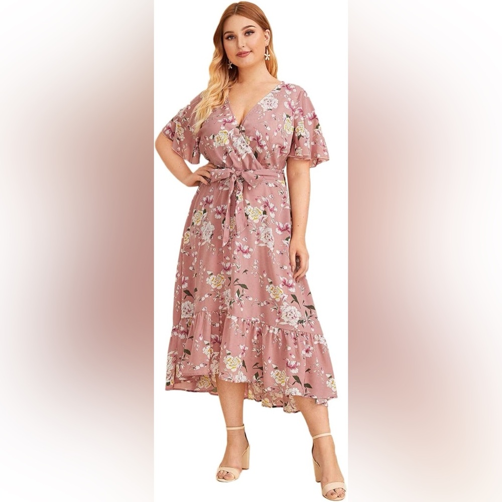 Floral Pink V Neck Dress